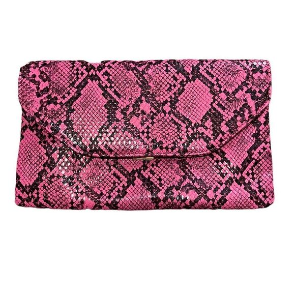 Brand New Faux Pink Snake Skin Crossbody/ Clutch with Gold Chain - Picture 2 of 9
